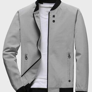 Grey Casual Men Letter Graphic Zip Up Bomber Jacket
